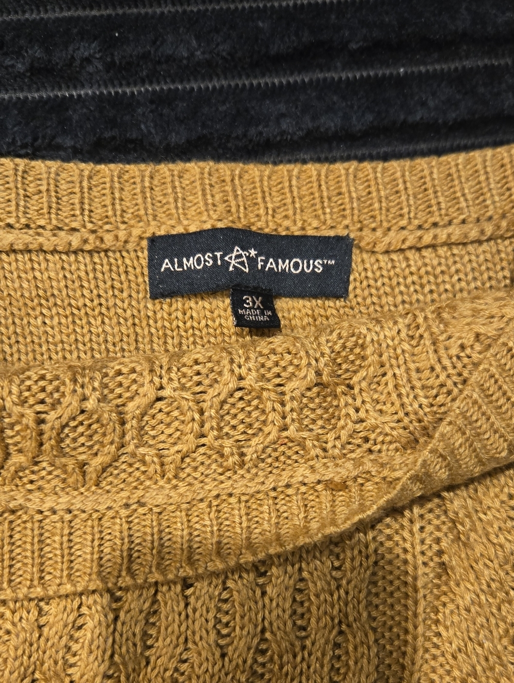 Almost Famous Mustard Cable-Knit Open-Back And Front Sweater - Picture 7 of 8